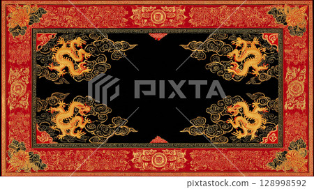 金龍和中國圖案框架背景 128998592