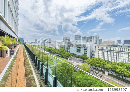 View of Sakae's Hisaya Odori Park and department stores from the Chunichi Building in Nagoya 128998597