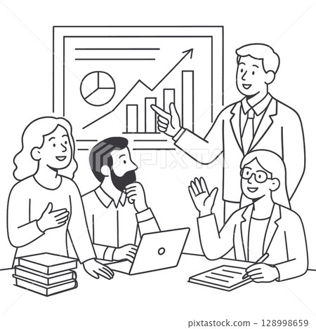 Collaborative business meeting with professionals discussing growthline art illustration 128998659