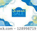 Summer fireworks Sale and event banner Hand-drawn illustration vector frame material drawn with watercolors 128998719