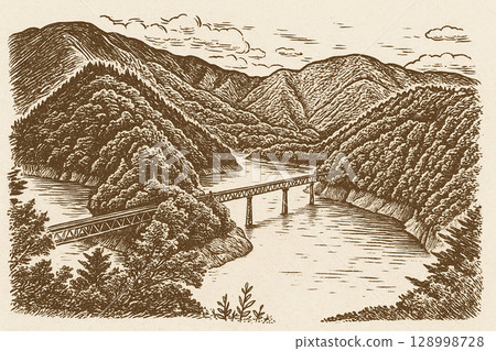 Landscape with a bridge 128998728