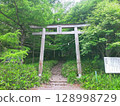 綠蔭環繞的蓼科神社鳥居和登山口 128998729
