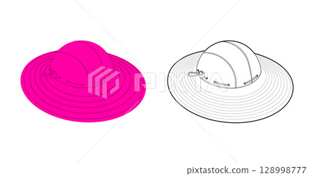 Outdoor Bucket Hat. Summer Head Fashion accessory cap with wide brim clothing technical illustration. Vector headgear Outdoor Bucket Hat. Summer Head Fashion accessory cap with wide brim clothing technical illustration. Vector headgear 128998777