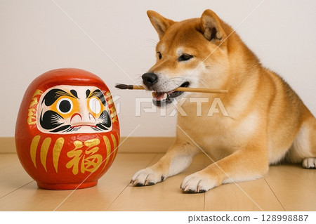 一隻小柴犬被抱起來，仰望天空 128998887