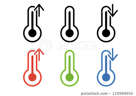 Thermometer icon set showing temperature changes: high, low and moderate temperatures 128999050