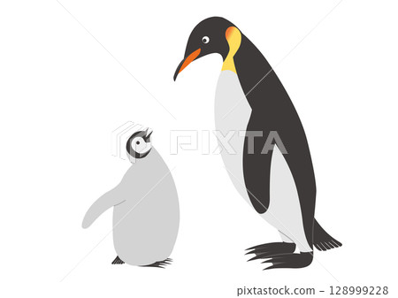帝王企鵝和它們的孩子麵對面的插圖 帝王企鵝和它們的孩子麵對面的插圖 128999228