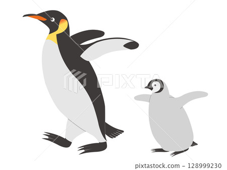 Illustration of a walking emperor penguin parent and child 128999230