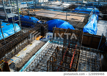 Foundation work for building construction c-2 High saturation contrast Foundation work for building construction c-2 High saturation contrast 128999466