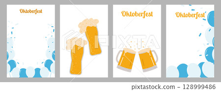 Oktoberfest beer festival Party set poster layout. Beer toast cup glass. For marketing advertisement pub brewerie and social media. Vector illustration. 128999486
