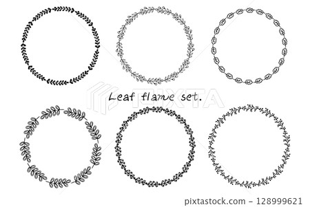 Set of cute circle frames with hand drawn leaves. Set of cute circle frames with hand drawn leaves. 128999621