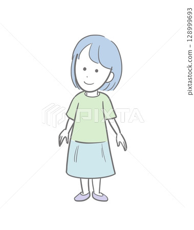Full-body color illustration of a girl wearing loose clothing Full-body color illustration of a girl wearing loose clothing 128999693