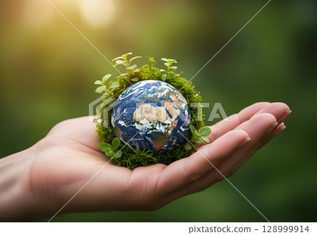 A Gentle Hand Cradles the Earth Nurturing New Life. 128999914