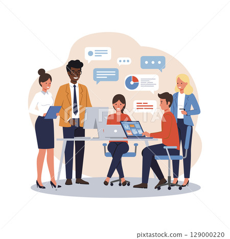 Teamwork analyzing growth graph trending concept. Flat design vector illustration with white background Teamwork analyzing growth graph trending concept. Flat design vector illustration with white background 129000220