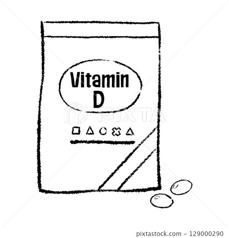 Vitamin D supplement bag line drawing Vitamin D supplement bag line drawing 129000290