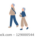 Illustration of an elderly couple spending autumn 129000544