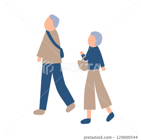 一對老年夫婦度過秋天的插圖 129000544