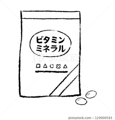 Vitamin mineral supplements in a bag line drawing 129000583