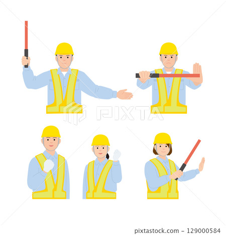 Illustration of a worker directing traffic 129000584