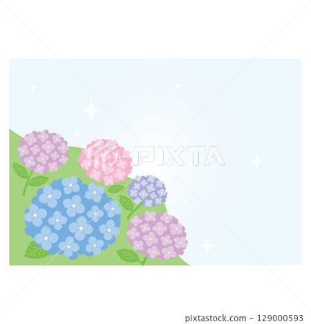 Illustration frame of hydrangeas blooming in the rainy season 129000593