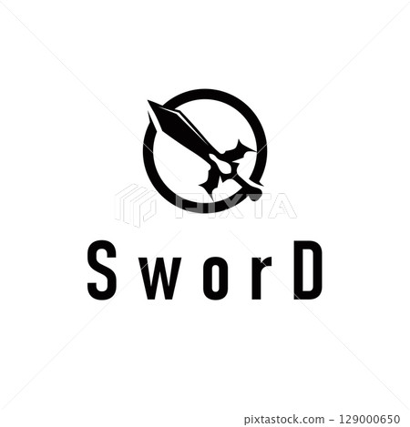 Simple minimalist sword logo design with cool black silhouette, sword weapon tool illustration symbol template icon 129000650