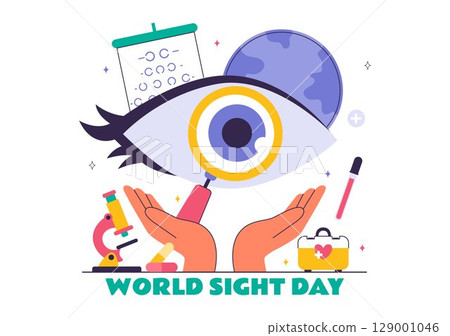 World Sight Day Vector Illustration for October 10, featuring Vision Inspection, Blindness, and Visual Impairment in a Flat Style Cartoon Background World Sight Day Vector Illustration for October 10, featuring Vision Inspection, Blindness, and Visual Impairment in a Flat Style Cartoon Background 129001046