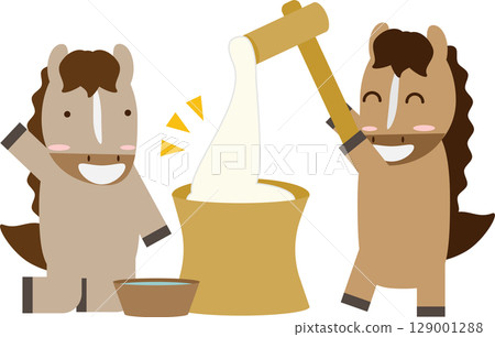 十二生肖馬做麻糬的插畫素材 129001288