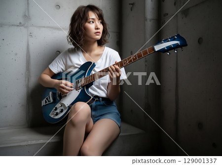 彈吉他的女人的肖像 129001337