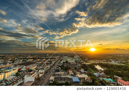 Aerial view of Nakhon Ratchasima city or Korat at sunset, Thailand 129001438