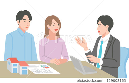 A young couple discussing purchasing a home A young couple discussing purchasing a home 129002163