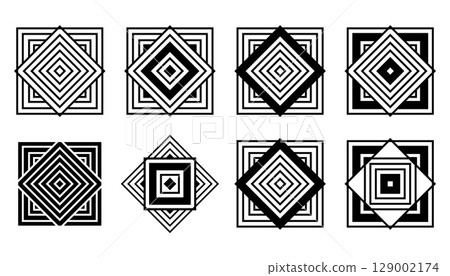 Islamic geometric mosaic pattern element collection black. Vector illustration 129002174