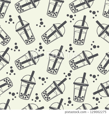 Seamless pattern bubble tea drink doodle. Food and beverage vector illustration. 129002275
