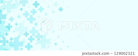 Healthcare abstract cross background. Blue plus medical wallpaper. Clean geometric backdrop template for clinic banner, innovation, science brochure, medicine business poster, presentation. Vector Healthcare abstract cross background. Blue plus medical wallpaper. Clean geometric backdrop template for clinic banner, innovation, science brochure, medicine business poster, presentation. Vector 129002321