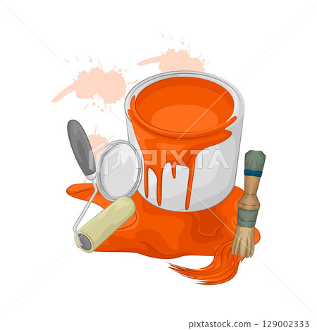 Illustration of Orange Paint Bucket Illustration of Orange Paint Bucket 129002333
