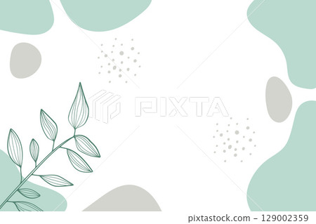Minimalist Botanical Hand-Drawn Branch Background with Pastel Abstract Shapes. Minimalist Botanical Hand-Drawn Branch Background with Pastel Abstract Shapes. 129002359