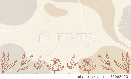 Hand drawn floral leaves abstract banner brown background illustration. 129002400