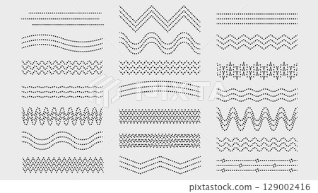 Lines waves dashed zigzag elements collection. Vector illustration. 129002416
