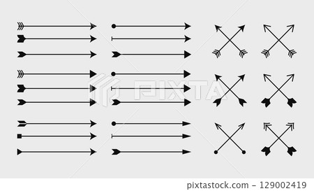 Arrow vintage divider elements collection lines. Vector illustration. Arrow vintage divider elements collection lines. Vector illustration. 129002419