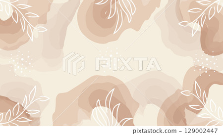 Brown pastel watercolor leaves hand drawn banner background. Vector illustration. 129002447