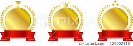 Laurel and crown wreath set. Awards, achievements, trophies, prize winners, wreaths and crown badges 129002516