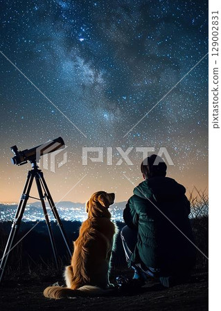 狗狗和主人享受觀星的安靜時光 129002831