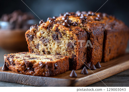 Chocolate chip banana bread made with plenty of ripe bananas 129003043