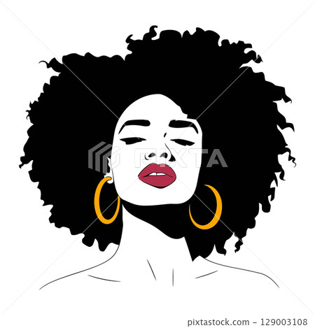 Afro Silhouette with Bold Hoop Earrings 129003108