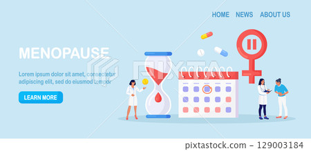 Menopause and gynecology concept. Women climacteric. Woman consulting with doctor about female health. Patient treating with hormone replacement therapy. Biological clock, calendar, gender symbol Menopause and gynecology concept. Women climacteric. Woman consulting with doctor about female health. Patient treating with hormone replacement therapy. Biological clock, calendar, gender symbol 129003184