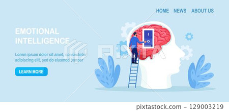 Emotional intelligence. Emotions turn on and off. Human head silhouette with emotion on or off toggle switch inside. Psychology, cognitive process. Ability to influence expressions. Brain activation Emotional intelligence. Emotions turn on and off. Human head silhouette with emotion on or off toggle switch inside. Psychology, cognitive process. Ability to influence expressions. Brain activation 129003219