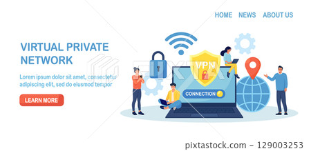 Virtual Private Network. People Using VPN Technology System to Protect his Personal Data in Smartphone, Computer. Secure Network Connection and Privacy Protection. Cyber Security, Traffic Encryption Virtual Private Network. People Using VPN Technology System to Protect his Personal Data in Smartphone, Computer. Secure Network Connection and Privacy Protection. Cyber Security, Traffic Encryption 129003253