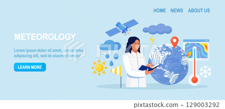 Meteorology, geophysics science. Meteorologists studying, researching climate condition. Weather forecaster predict weather with satellite service, met station and space engineering. Planetary science Meteorology, geophysics science. Meteorologists studying, researching climate condition. Weather forecaster predict weather with satellite service, met station and space engineering. Planetary science 129003292
