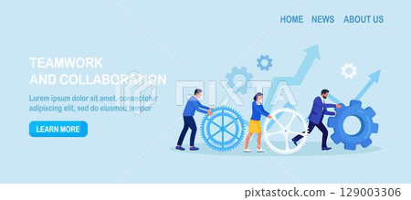 Business organization. Teamwork. People working together to help success mission. Businessmen are engaged in business promotion. Cooperation or community concept. Employees create mechanism with cogs Business organization. Teamwork. People working together to help success mission. Businessmen are engaged in business promotion. Cooperation or community concept. Employees create mechanism with cogs 129003306