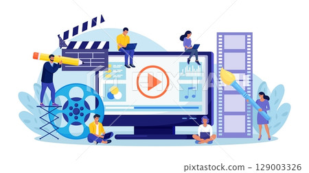 Motion design studio. Designers, animators, storytellers creating motion graphic content. Multimedia content, video post production and footage editing. Computer animation, special effects design 129003326