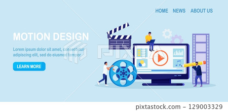 Motion design studio. Designers, animators, storytellers creating motion graphic content. Multimedia content, video post production and footage editing. Computer animation, special effects design 129003329