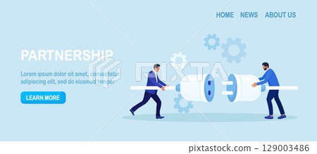 Business people connecting huge plug and outlet. Business strategy and connection, partnership. Cooperation, interaction. Businessman looking for new partners. Collaboration teamwork. Brainstorming Business people connecting huge plug and outlet. Business strategy and connection, partnership. Cooperation, interaction. Businessman looking for new partners. Collaboration teamwork. Brainstorming 129003486